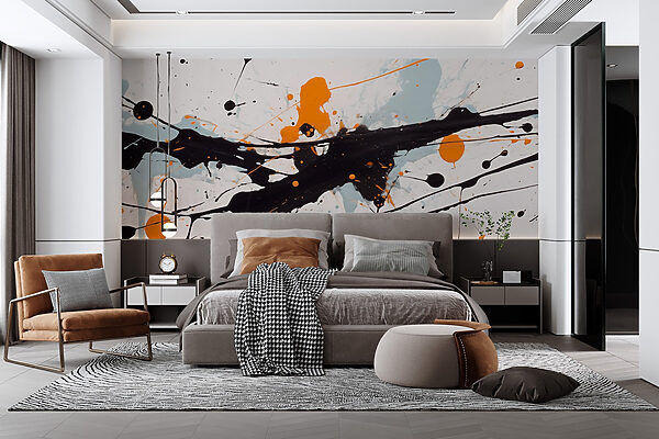 Salpicaduras de pintura negra y naranja Fotomurales Salpicaduras de pintura negra y naranja