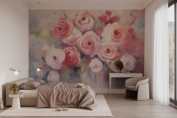 Pintura de flores sobre una superficie blanca Fotomurales Pintura de flores sobre una superficie blanca