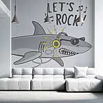 Fotomurales Tiburón de dibujos animados con auriculares
