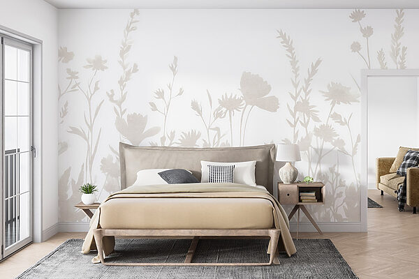 Fondo blanco con flores Fotomurales Fondo blanco con flores