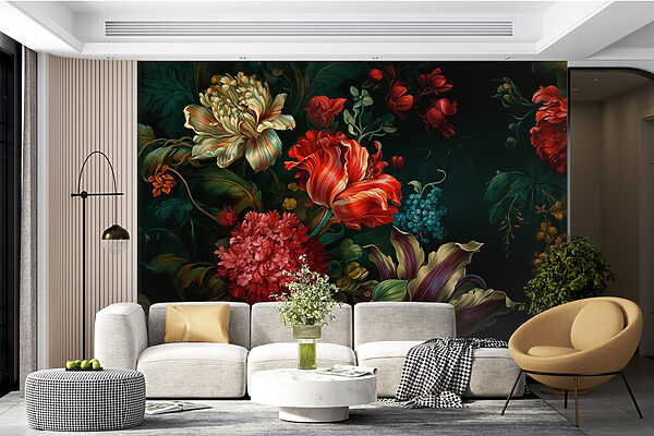 Pintura de flores sobre fondo oscuro Fotomurales Pintura de flores sobre fondo oscuro