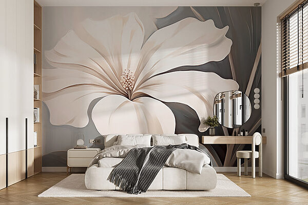 Flor blanca sobre fondo gris Fotomurales Flor blanca sobre fondo gris