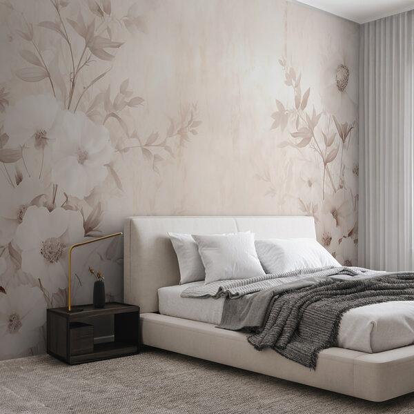 Motivo floral blanco sobre una superficie blanca Fotomurales Motivo floral blanco sobre una superficie blanca