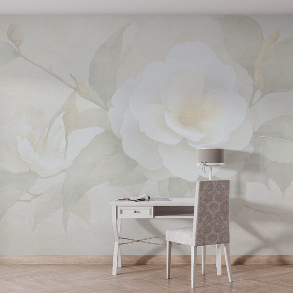 Fotomurales Flor blanca con hojas verdes