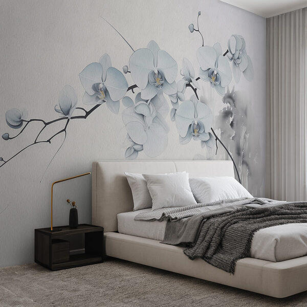 Pintura de una rama con flores blancas Fotomurales Pintura de una rama con flores blancas
