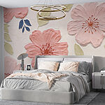 Fotomurales Pared con flores y hojas