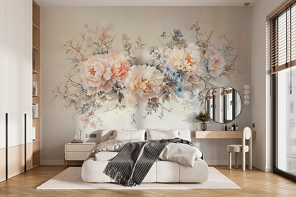 Pintura de flores sobre una superficie blanca Fotomurales Pintura de flores sobre una superficie blanca