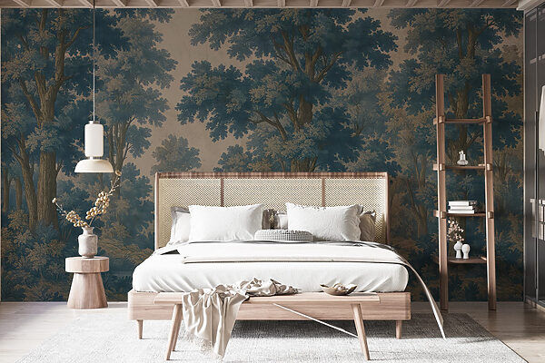 Fotomurales Pintura de árboles y un río