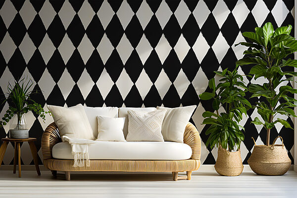 Diseño de rombos en blanco y negro Fotomurales Diseño de rombos en blanco y negro