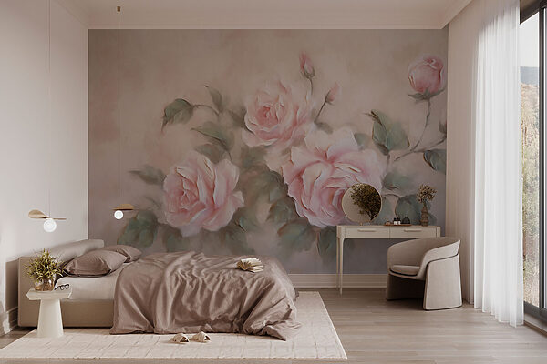 Pintura de rosas rosadas Fotomurales Pintura de rosas rosadas