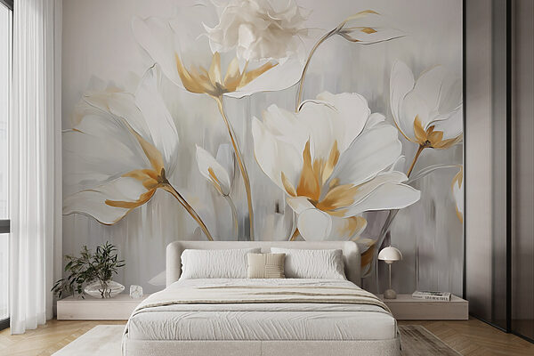 Pintura de flores blancas Fotomurales Pintura de flores blancas