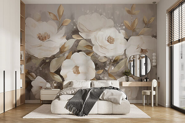 Pintura de flores y hojas blancas Fotomurales Pintura de flores y hojas blancas