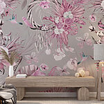 Fotomurales Papel pintado con flores y plumas