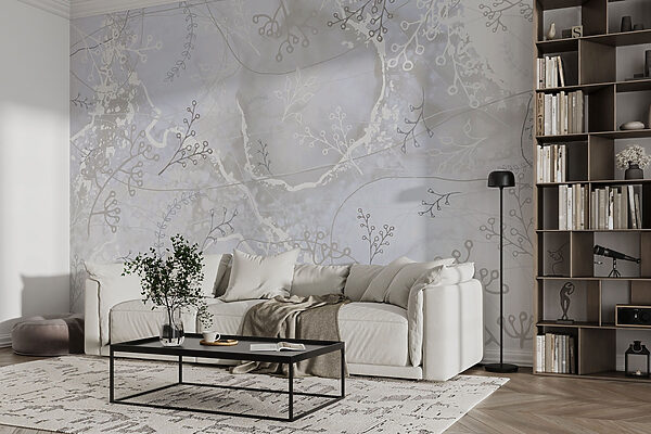 Fondo blanco y gris con diseños florales blancos y grises Fotomurales Fondo blanco y gris con diseños florales blancos y grises