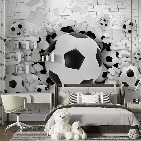 Los balones de fútbol atraviesan la pared Fotomurales Los balones de fútbol atraviesan la pared