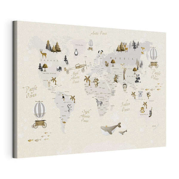 Cuadros Mapa del mundo con animales (SKU: s31798) Cuadros Cuadros Mapa del mundo con animales (SKU: s31798)
