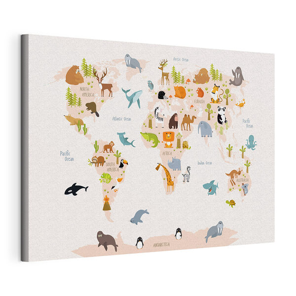 Cuadros Mapa del mundo con animales (SKU: s31807) Cuadros Cuadros Mapa del mundo con animales (SKU: s31807)