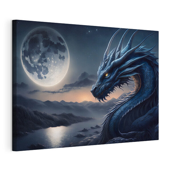 Cuadros Un dragón azul con cuernos y una luna al fondo (SKU: s32612) Cuadros Cuadros Un dragón azul con cuernos y una luna al fondo (SKU: s32612)