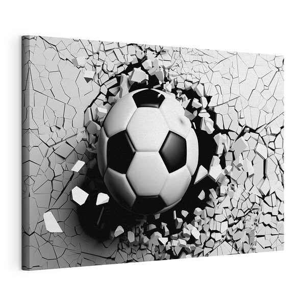 Un balón de fútbol atraviesa una pared Cuadros Un balón de fútbol atraviesa una pared