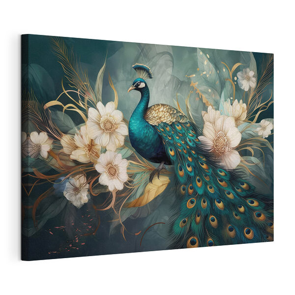 Cuadros Cuadros Un majestuoso pavo real entre elegantes flores (SKU: s34866)