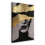 Cuadros Rostro abstracto dorado con labios negros