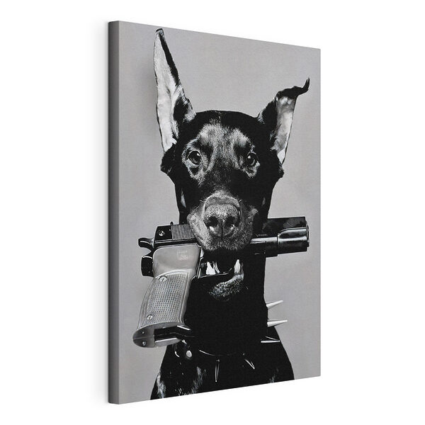 Cuadros Cuadros Perro con una pistola en la boca (SKU: s36177)