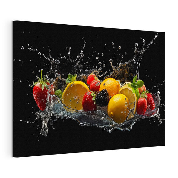 Frutas que salpican en un movimiento vibrante Cuadros Frutas que salpican en un movimiento vibrante