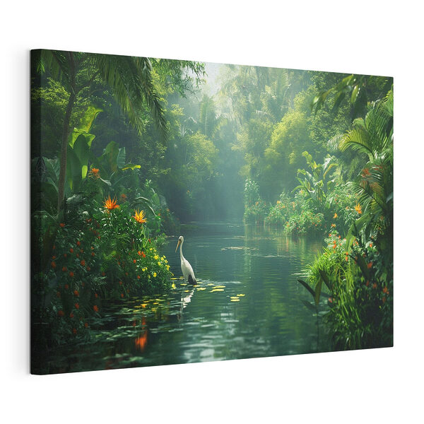 Cuadros Un tranquilo río de la selva con una garza (SKU: s38091) Cuadros Cuadros Un tranquilo río de la selva con una garza (SKU: s38091)