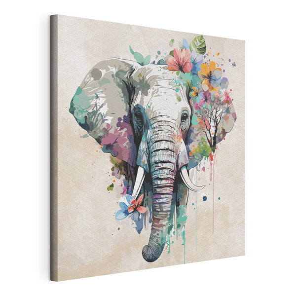 Cuadros Elefante rodeado de flores de colores