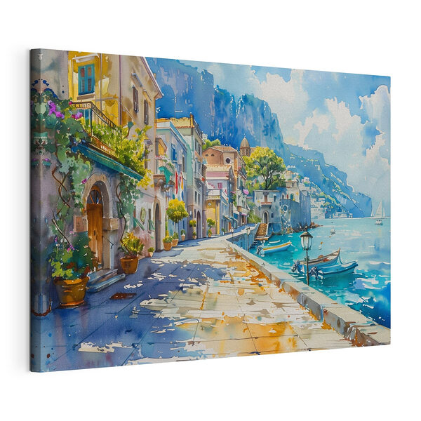 Cuadros Cuadros Pueblo costero con barcos y sol (SKU: s38449)