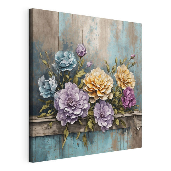 Cuadro de flores sobre una repisa de madera Cuadros Cuadro de flores sobre una repisa de madera