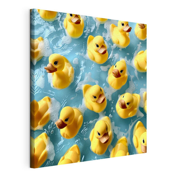 Grupo de patitos de goma amarillos en una piscina Cuadros Grupo de patitos de goma amarillos en una piscina