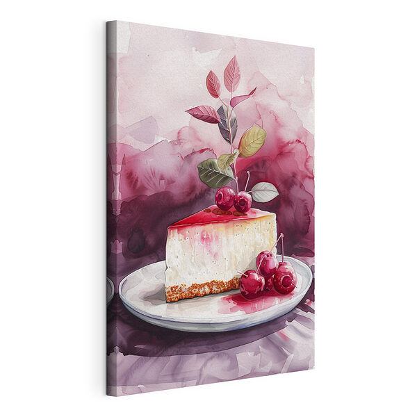 Porción de tarta de queso con cerezas por encima Cuadros Porción de tarta de queso con cerezas por encima