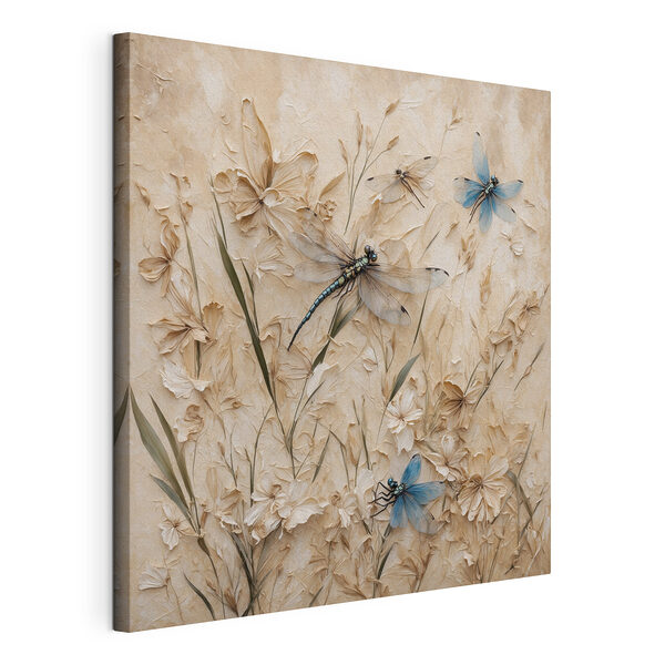 Cuadros Libélulas y flores en una pared (SKU: s39600) Cuadros Cuadros Libélulas y flores en una pared (SKU: s39600)