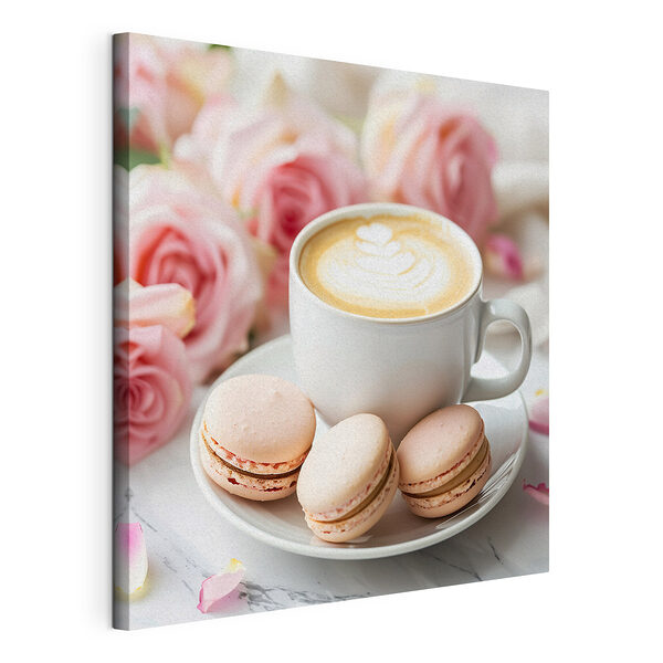 Cuadros Una taza de café y unas galletas en un plato