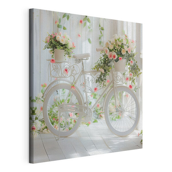 Cuadros Bicicleta blanca con flores