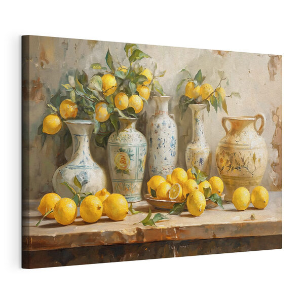 Cuadros Cuadro de limones y jarrones sobre una mesa