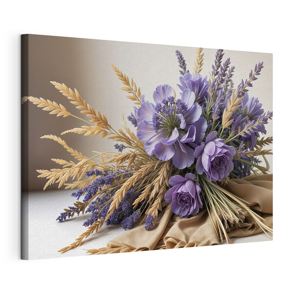 Cuadros Ramo de flores moradas y trigo
