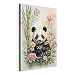 Cuadros Oso panda con flores y bambú