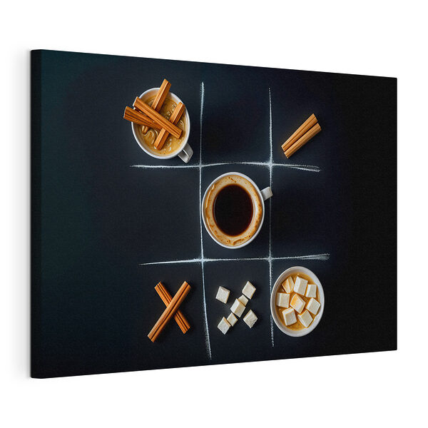 Juego de tres en raya con café y malvaviscos Cuadros Juego de tres en raya con café y malvaviscos