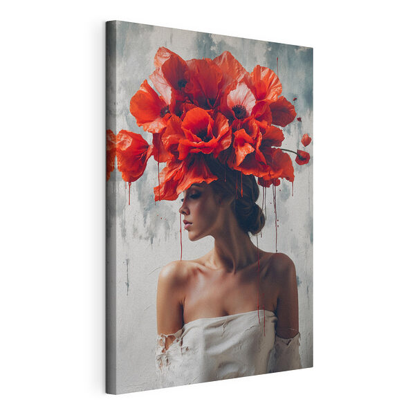 Mujer con flores rojas en la cabeza Cuadros Mujer con flores rojas en la cabeza
