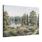 Cuadros Lago con árboles, hierba y flores