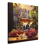 Cuadros Conjunto de copas de vino y uvas sobre una mesa