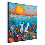 Cuadros Gatos disfrutando de una espectacular puesta de sol junto al mar