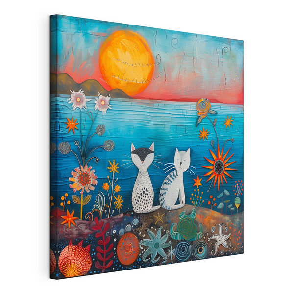 Gatos disfrutando de una espectacular puesta de sol junto al mar Cuadros Gatos disfrutando de una espectacular puesta de sol junto al mar