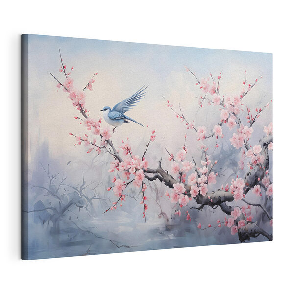 Cuadros Pájaro en una rama con flores rosas (SKU: s41712) Cuadros Cuadros Pájaro en una rama con flores rosas (SKU: s41712)