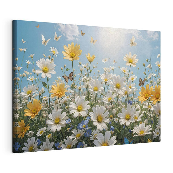 Cuadros Grupo de mariposas volando sobre un campo de flores