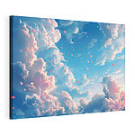 Cuadros Cielo azul con nubes y corazones rosas