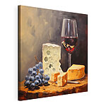 Cuadros Una copa de vino y queso sobre una mesa
