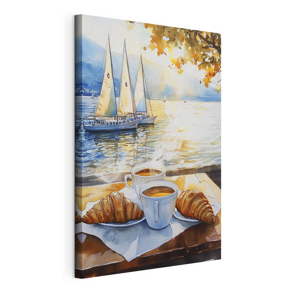 Acuarela de una mesa con café y cruasanes Cuadros Acuarela de una mesa con café y cruasanes